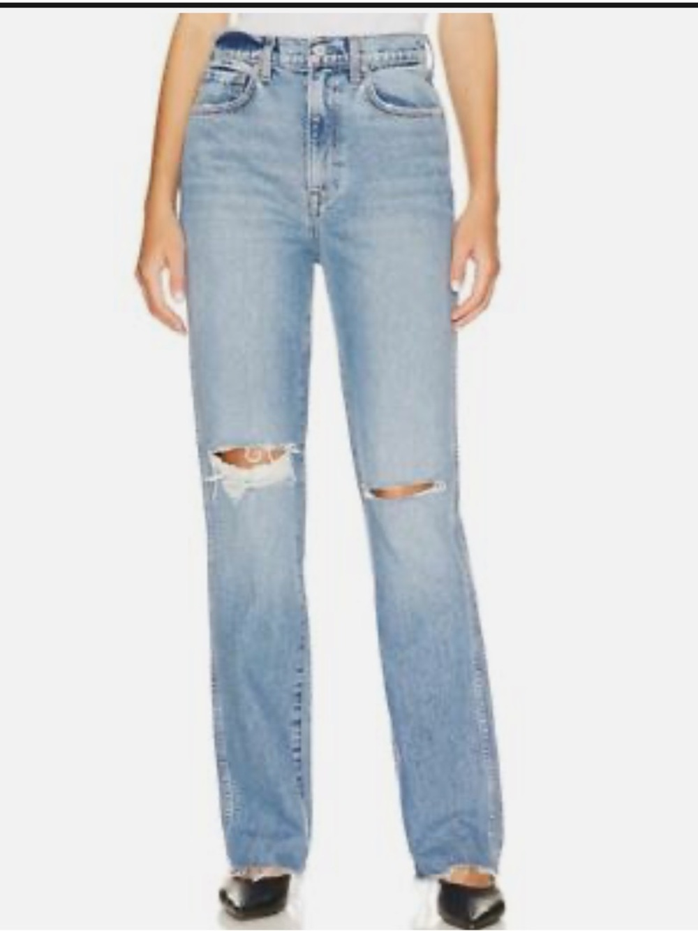 Grlfrnd  Blue Distressed High-Rise Straight Jeans
